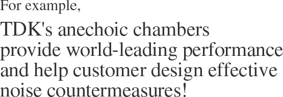 For example,　TDK's anechoic chambers provide world-leading performance and help customer design effective noise countermeasures!
