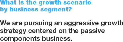 What is the growth scenario by business segment? We are pursuing an aggressive growth strategy centered on the passive components business.