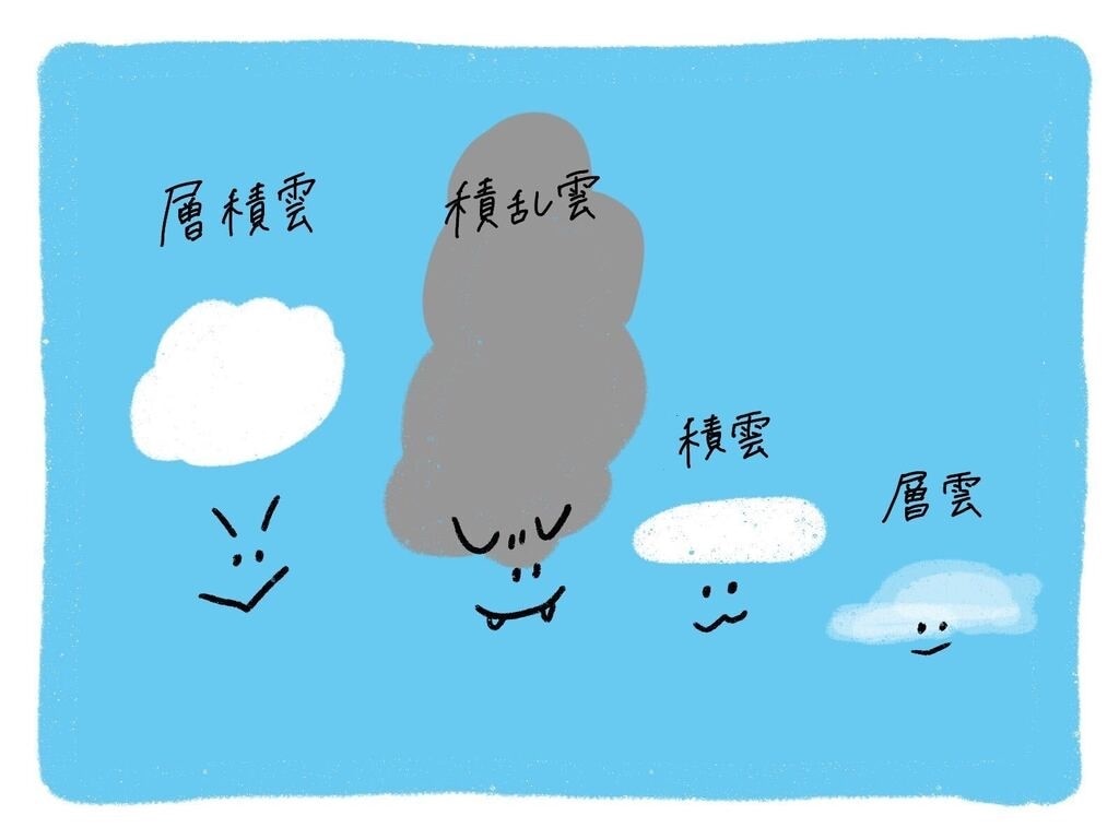 層積雲、積雲、層雲、積乱雲
