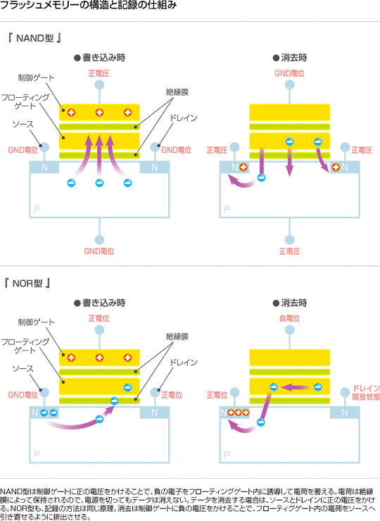 フラッシュメモリーの構造と記録の仕組み