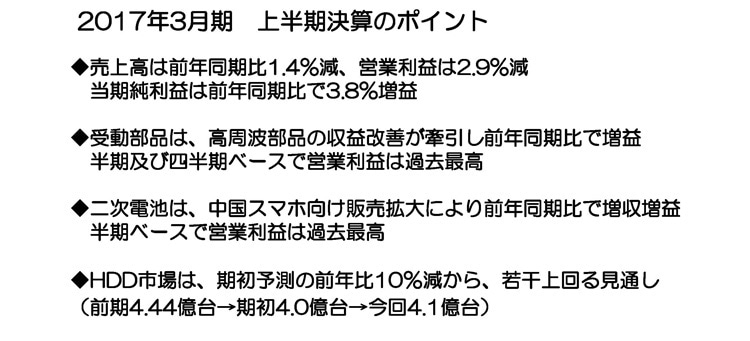 2017年3月期　上半期決算のポイント