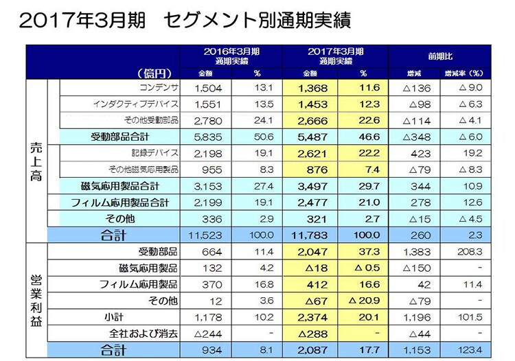 2017年3月期　セグメント別通期実績