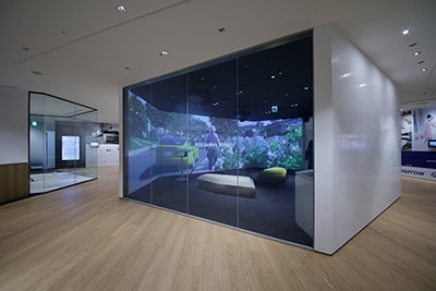 Screening of the latest corporate branding movie in a wide screen theater