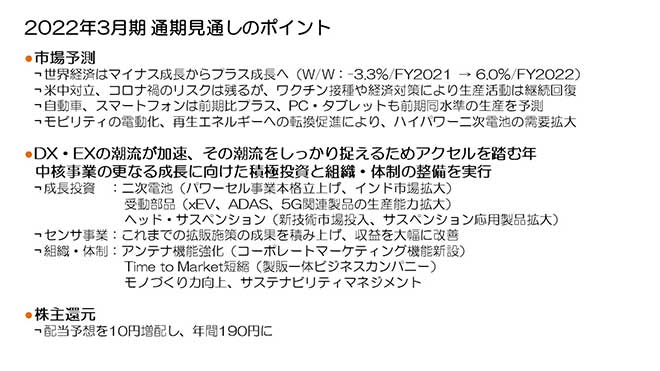 2022年3月期 通期見通しのポイント