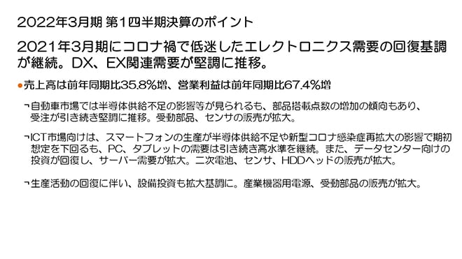 2022年3月期 第1四半期決算のポイント