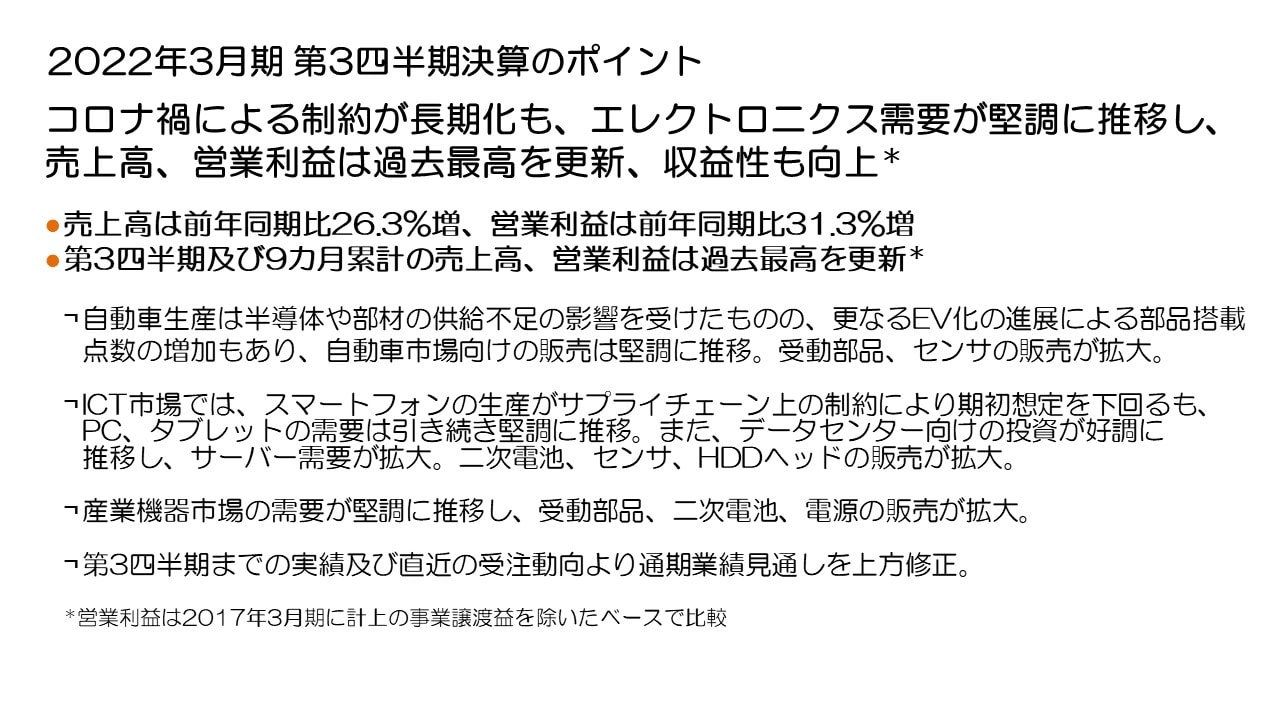 2022年3月期 第3四半期決算のポイント