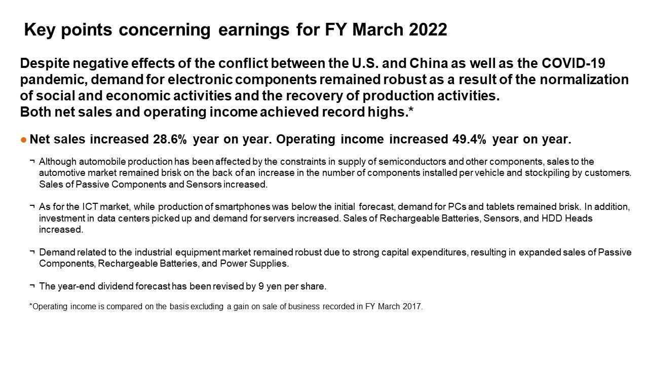 Key points concerning earnings for FY March 2022