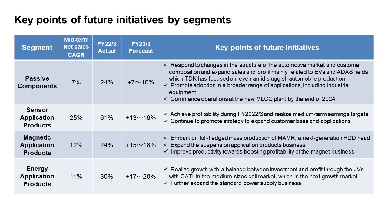 Key points of future initiatives by segments