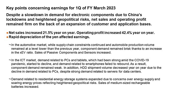 Key points concerning earnings for 1Q of FY March 2023