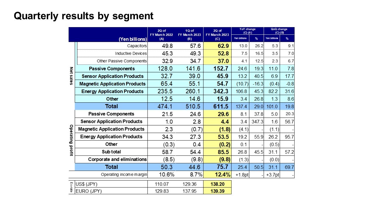 Quarterly results by segment