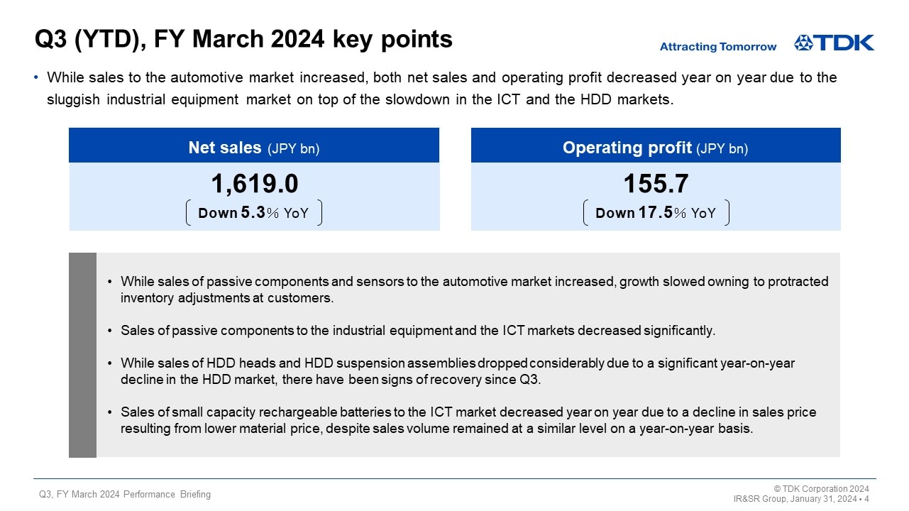 Q3 (YTD), FY March 2024 key points