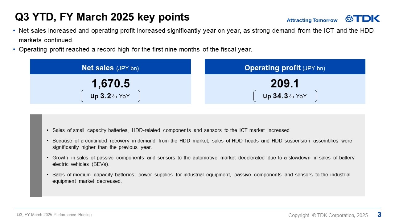 Q3 YTD, FY March 2025 key points