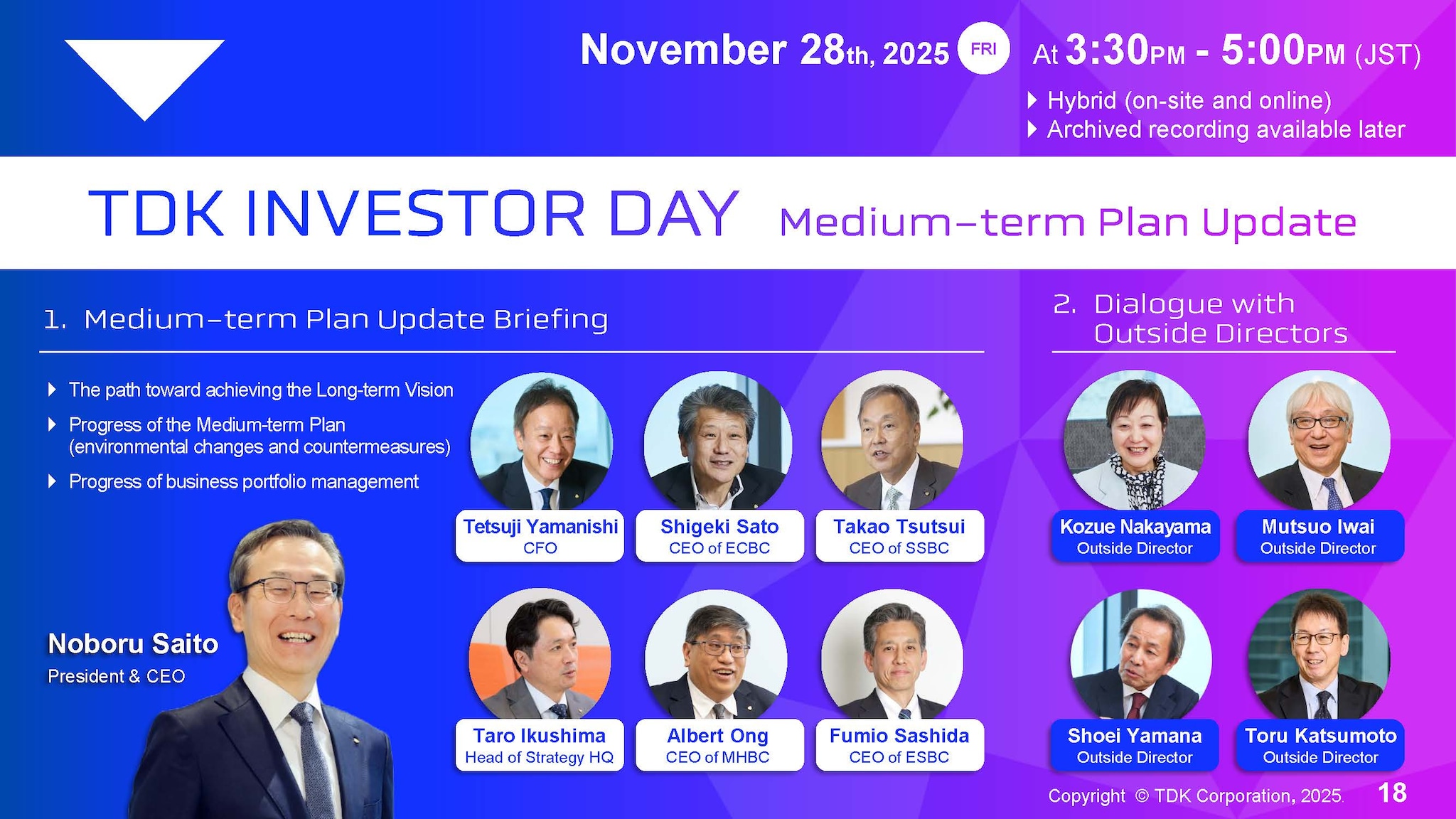 Notice of TDK Investor Day