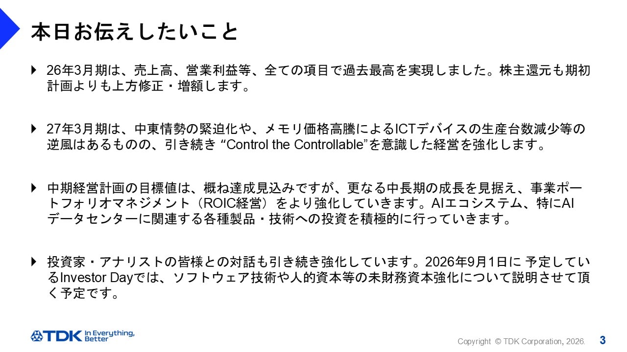 本日お伝えしたいこと