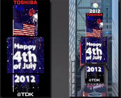 TDK-Toshiba collaborated LED animation at Times Square celebrating US Independence Day