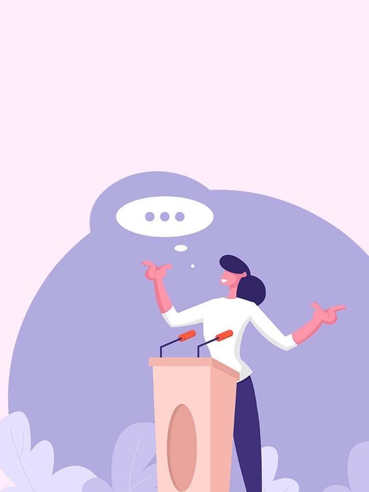 壇上でスピーチをする女性リーダーのイラスト