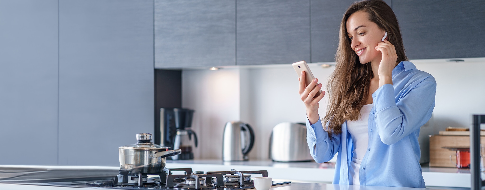 Woman operating a smart hearables