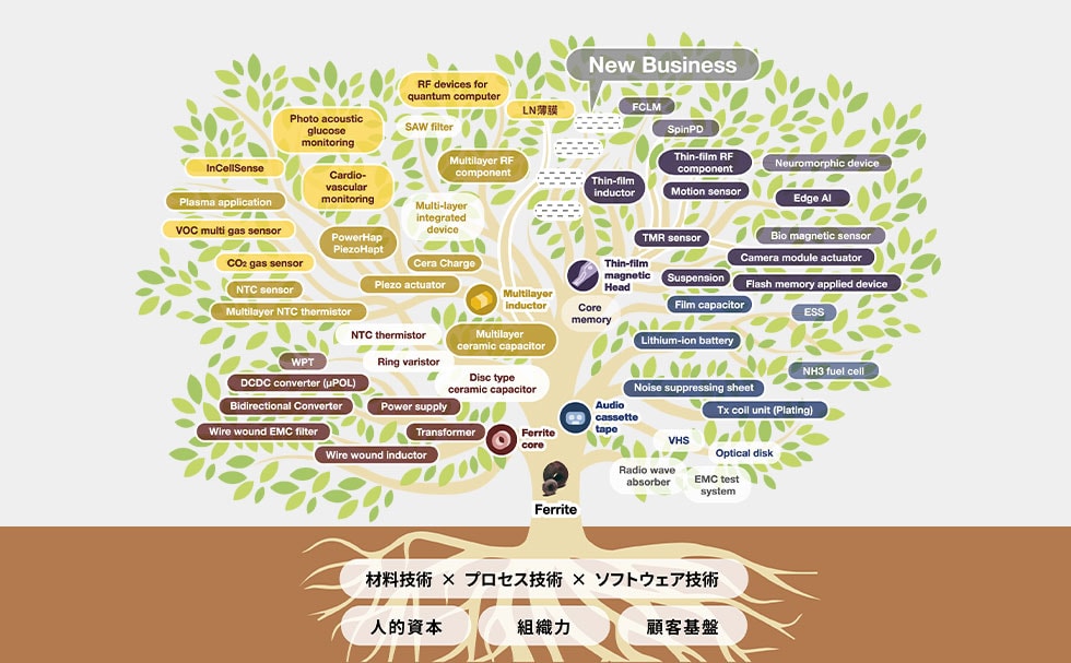 TDKの進化の軌跡を表すフェライトツリー