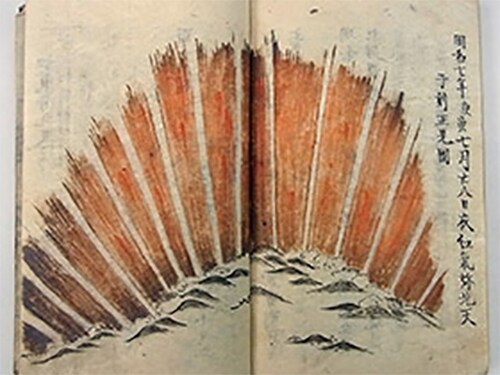 『星解』に描かれた1770年9月のオーロラ。松阪市郷土資料室所蔵。三重県松阪市提供。