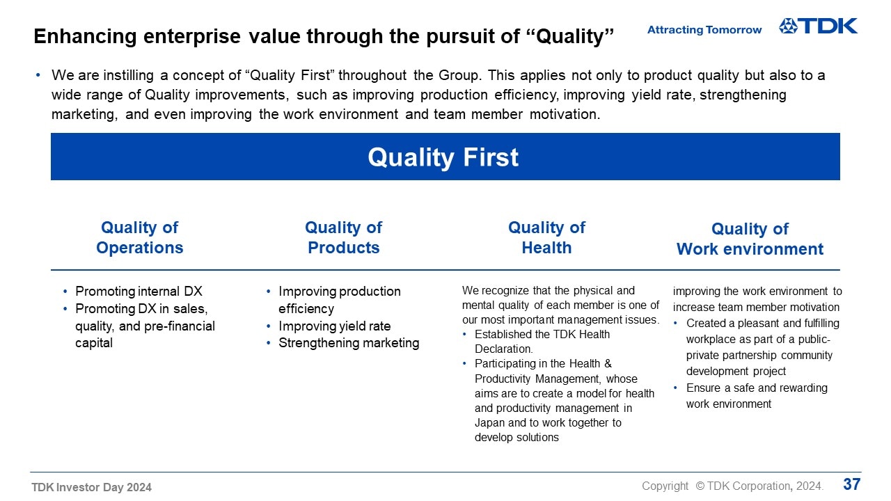 Enhancing enterprise value through the pursuit of “Quality”